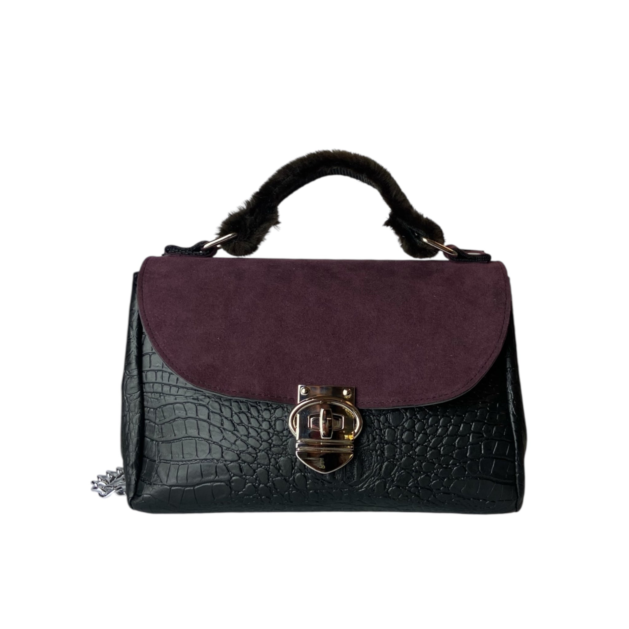 AI25-B25-005-mini-miura-nera-prugna-borsa-donna-mano-tracolla-fronte Ai25 b25 005 mini miura nera prugna borsa donna mano tracolla fronte